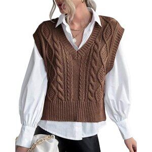 Sweater Vest for Women V Neck Sleeveless Knit Solid Casual Ribbed Preppy